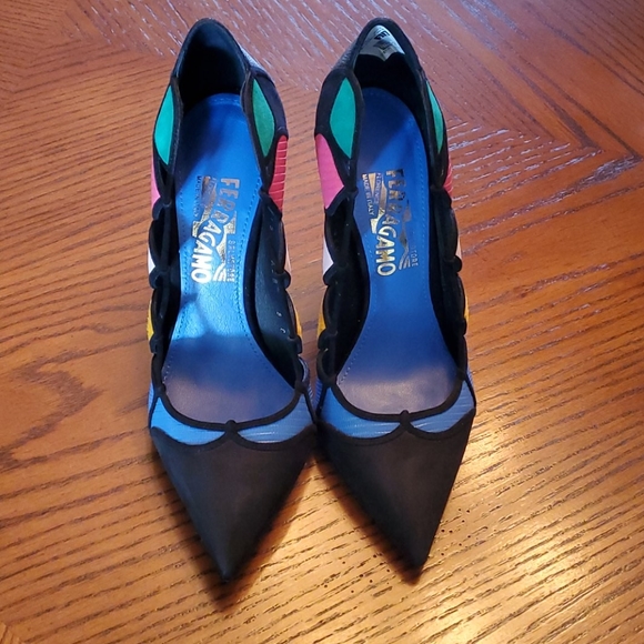 Salvatore Ferragamo Shoes - Ferragamo Black Suede Multi-colored Shoes